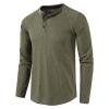 Men's Waffle Crewneck Henley Shirt Lightweight Long Sleeve Stretchy Shirt Classic Pullover Undershirt Sweater (XX-Large,Army Green) view 2