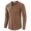 Men's Waffle Crewneck Henley Shirt Lightweight Long Sleeve Stretchy Shirt Classic Pullover Undershirt Sweater (X-Large,Khaki) view 2