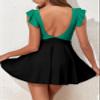 Aleumdr Ruffle Cutout One Piece Skirt Swimsuit for Women V Neck Wrap Swimdress Tummy Control Bathing Suit Sea Green Large view 2