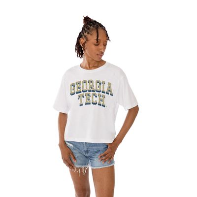 Gameday Couture Georgia Tech Yellow Jackets Women's Midi-Length Boxy Cropped Tee, 100% Cotton (US, Alpha, X-Large, Regular, Regular, WHITE)