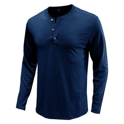 Men's Long Sleeve Basic Pullover Shirt Fashion Casual Stylish Henley Shirts Lightweight Soild Button T-Shirts (XX-Large,Blue)