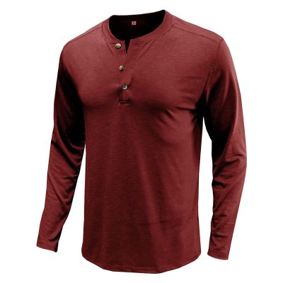 Men's Long Sleeve Basic Pullover Shirt Fashion Casual Stylish Henley Shirts Lightweight Soild Button T-Shirts (X-Large,Wine Red)