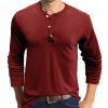 Men's Long Sleeve Basic Pullover Shirt Fashion Casual Stylish Henley Shirts Lightweight Soild Button T-Shirts (X-Large,Wine Red) view 2