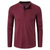 Men's Waffle Crewneck Henley Shirt Lightweight Long Sleeve Stretchy Shirt Classic Pullover Undershirt Sweater (X-Large,Wine Red)