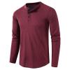 Men's Waffle Crewneck Henley Shirt Lightweight Long Sleeve Stretchy Shirt Classic Pullover Undershirt Sweater (X-Large,Wine Red) view 2