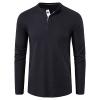 Men's Waffle Crewneck Henley Shirt Lightweight Long Sleeve Stretchy Shirt Classic Pullover Undershirt Sweater (X-Large,Black) view 1