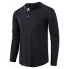 Men's Waffle Crewneck Henley Shirt Lightweight Long Sleeve Stretchy Shirt Classic Pullover Undershirt Sweater (X-Large,Black) view 2