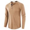 Men's Waffle Crewneck Henley Shirt Lightweight Long Sleeve Stretchy Shirt Classic Pullover Undershirt Sweater (XX-Large,Apricot) view 2