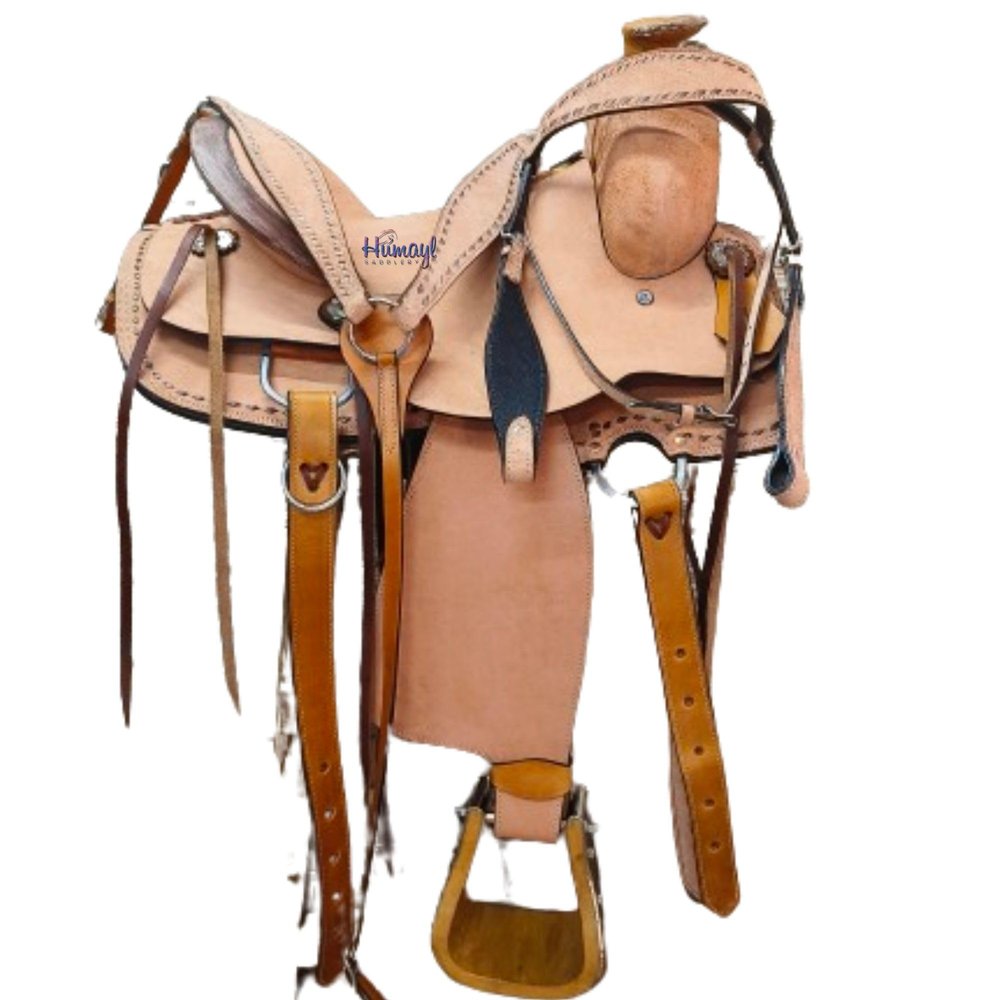 HUMAYL Saddlery Handmade Wade Tree A Fork Premium Western Saddles for Horses Equipment Leather Roping Ranch Work Equestrian Trail Horse Saddles Tack Size: 10"-18" inches Seat MO23 (15" inches Seat)
