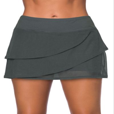 Aleumdr Women's Printed Waistband Layered Swim Dress Ruffle Swim Skirt Swimsuit Bottom Only Gray 2011 XX-Large