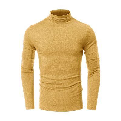 Men's Mock Turtleneck Long Sleeve T Shirts Casual Basic Half Neck Undershirt Lightweight Thermal Pullover Sweater (Large,Yellow)