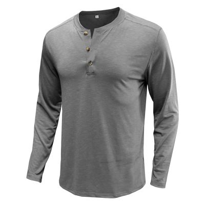 Men's Long Sleeve Basic Pullover Shirt Fashion Casual Stylish Henley Shirts Lightweight Soild Button T-Shirts (XX-Large,Grey)