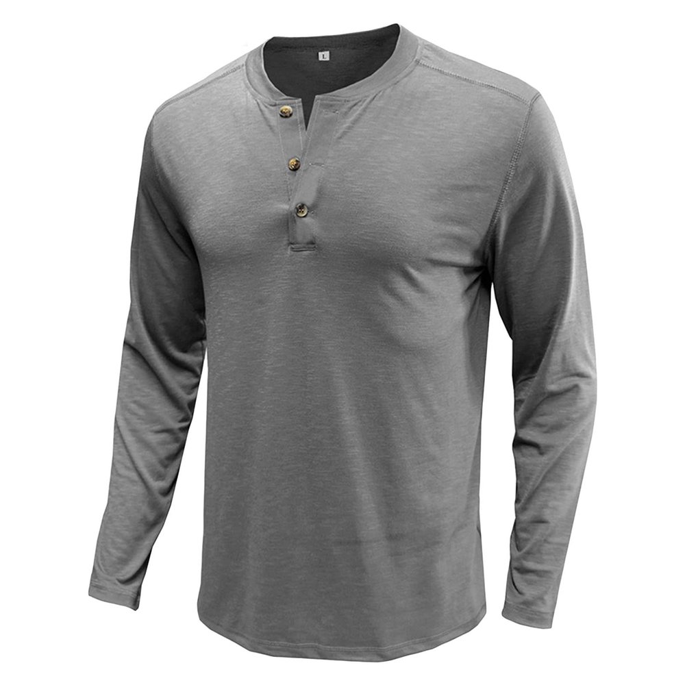 Men's Long Sleeve Basic Pullover Shirt Fashion Casual Stylish Henley Shirts Lightweight Soild Button T-Shirts (XX-Large,Grey)