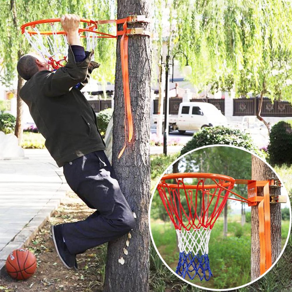 Adjustable Indoor/Outdoor Wall Mounted Basketball Hoop, Basketball Goal for Tree/Pole Hanging, Kids Adults Basketball Rim, Easy to Install
