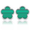 14K Gold Four Leaf Clover Stud Earrings for Women Lucky Flower Jewelry (Green Stripe-White Gold Plated) view 1