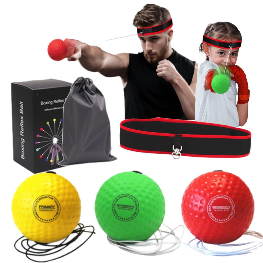 Reflex Ball for Adults and Kids Boxing Training Set with Adjustable Headband and Balls, Equipment for Reaction and Punching Speed