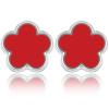 14K Gold Four Leaf Clover Stud Earrings for Women Lucky Flower Jewelry (Red-White Gold Plated) view 1