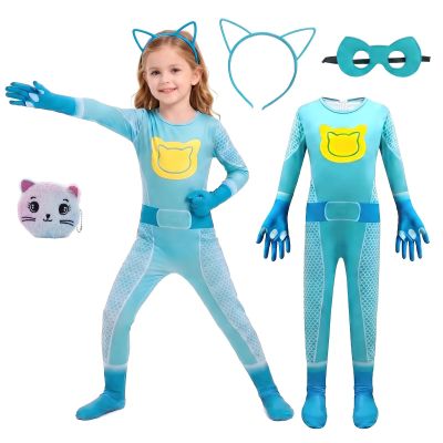 YODISON Hero Full Body Jumpsuit with Ear Headband Eye Mask Purse Outfit for Stage Performance Themed Gathering-110cm/blue-green