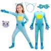YODISON Hero Full Body Jumpsuit with Ear Headband Eye Mask Purse Outfit for Stage Performance Themed Gathering-110cm/blue-green view 1