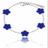 14K Gold Dainty Four Leaf Clover Bracelets for Women Lucky Flower Jewelry (Royal Blue-White Gold Plated) view 1