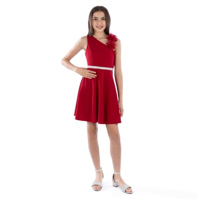 Speechless Girls' One Shoulder Skater Party Dress, Red, 8