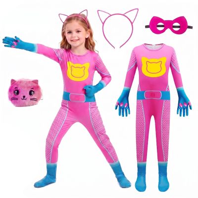 YODISON Hero Full Body Jumpsuit with Ear Headband Eye Mask Purse Outfit for Stage Performance Themed Gathering-130cm/Rose Red