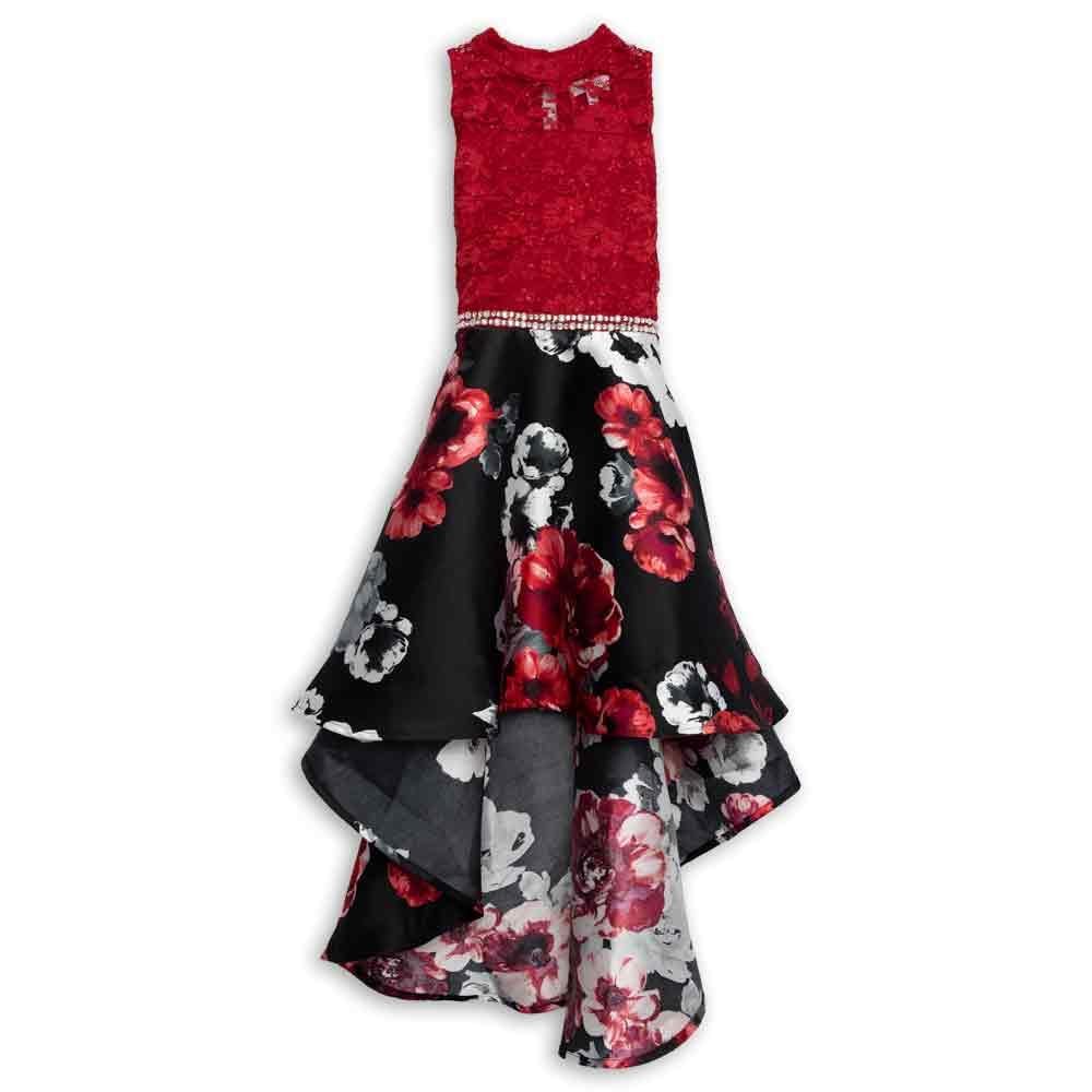 Speechless Girls' High-Low Sleeveless Party Dress, Red Lace/Black, 8
