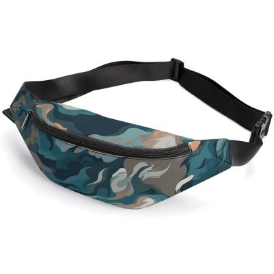Fanny Pack for Women Men Blue Camouflage Pattern Waist Pack Everywhere Belt Bag Sports Waist Bag with Adjustable Strap Fashion Hip Bum Bag for Traveling Running Workout
