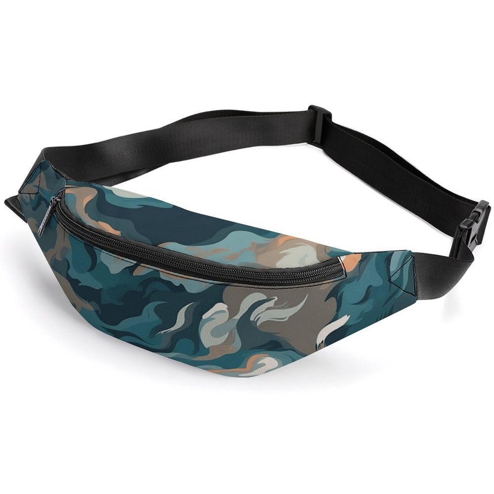 Fanny Pack for Women Men Blue Camouflage Pattern Waist Pack Everywhere Belt Bag Sports Waist Bag with Adjustable Strap Fashion Hip Bum Bag for Traveling Running Workout