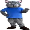 Grey Panther in Blue T-shirt Mascot Costume Adult Size for Men & Women with Built-in Fan Inside the Head view 1