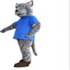 Grey Panther in Blue T-shirt Mascot Costume Adult Size for Men & Women with Built-in Fan Inside the Head view 2