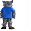 Grey Panther in Blue T-shirt Mascot Costume Adult Size for Men & Women with Built-in Fan Inside the Head view 3