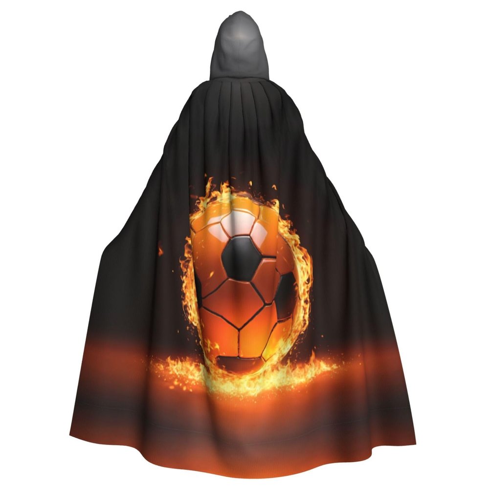 LIXLZH Soccer Print Hooded Cloak Universal Adult Cape Witch Costume Halloween Costumes Carnival Cloak