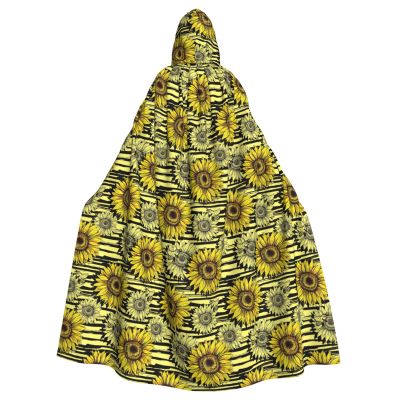 LIXLZH Bees Sunflowe Print Hooded Cloak Universal Adult Cape Witch Costume Halloween Costumes Carnival Cloak