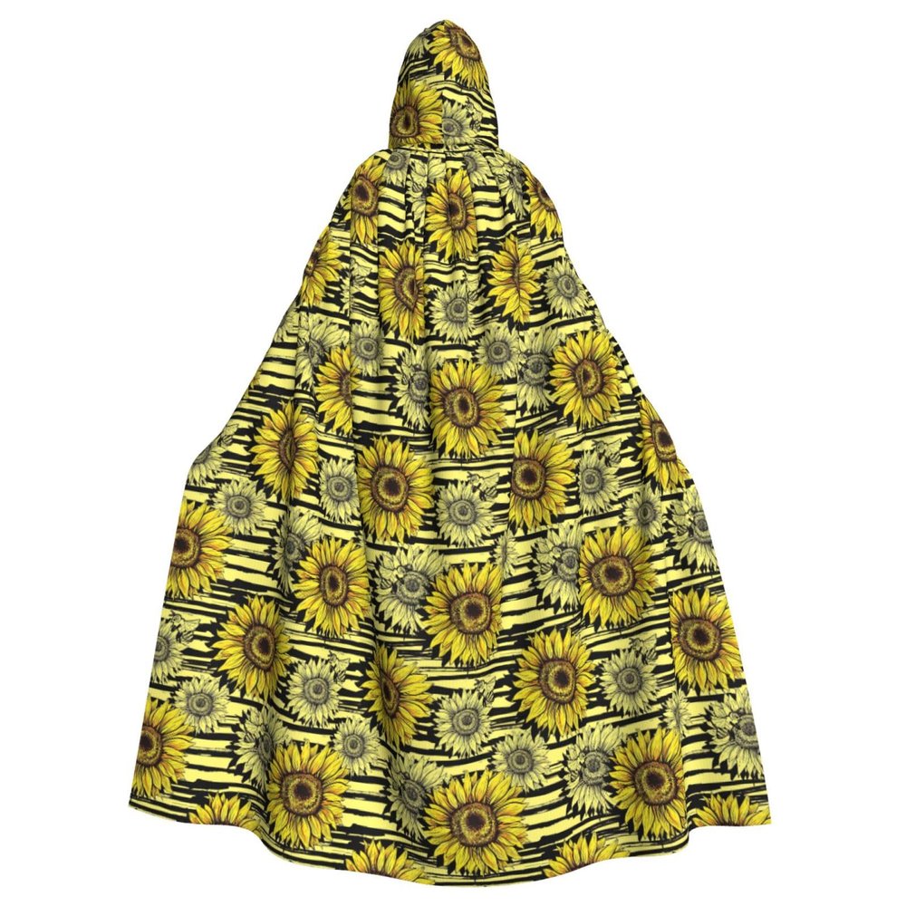 LIXLZH Bees Sunflowe Print Hooded Cloak Universal Adult Cape Witch Costume Halloween Costumes Carnival Cloak