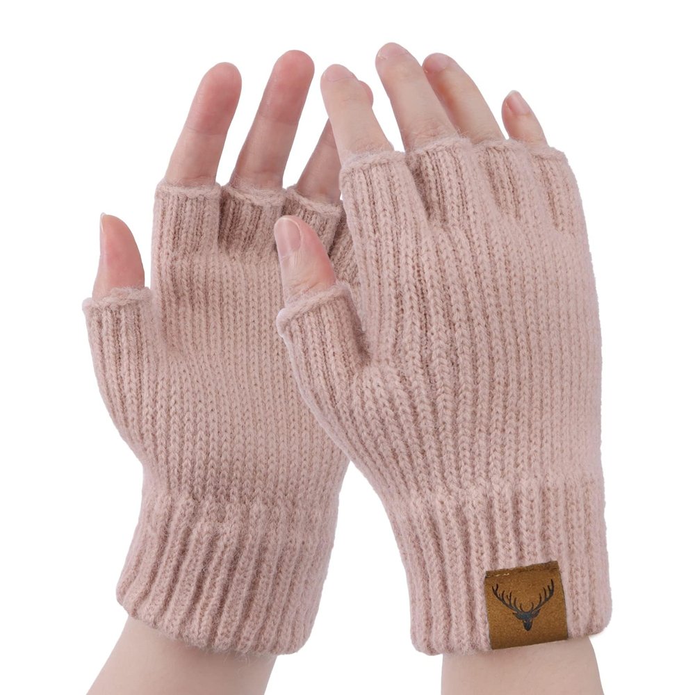 Fingerless Gloves for Women - Winter Warm Knitted Gloves Ladies Thermal Half Finger Mittens for Typing Working Driving