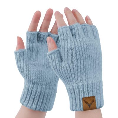 Fingerless Gloves for Women - Winter Warm Knitted Gloves Ladies Thermal Half Finger Mittens for Typing Working Driving