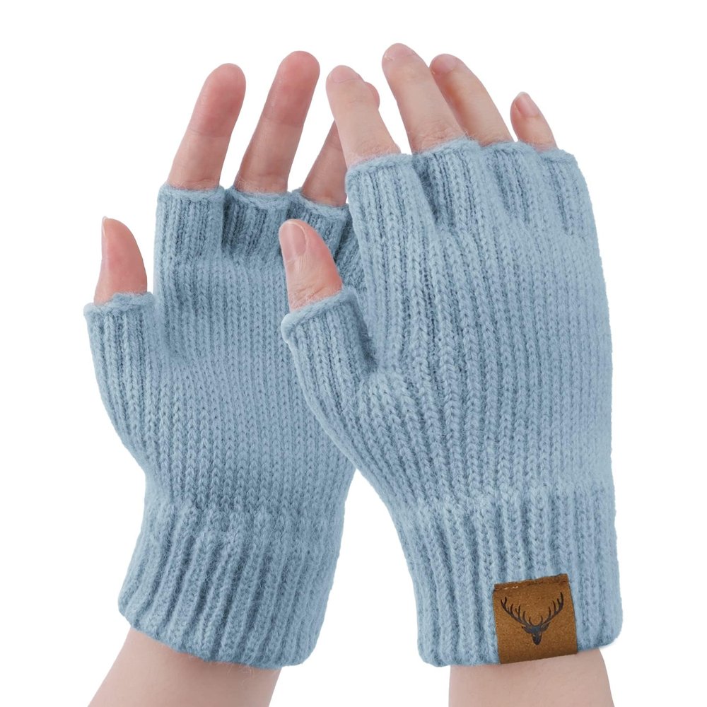 Fingerless Gloves for Women - Winter Warm Knitted Gloves Ladies Thermal Half Finger Mittens for Typing Working Driving