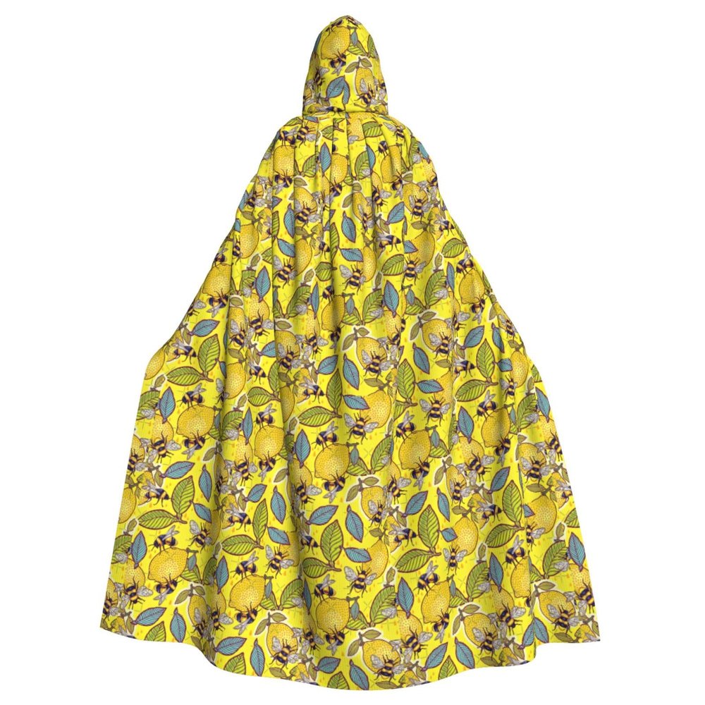 LIXLZH Yellow Lemon and Bee Print Hooded Cloak Universal Adult Cape Witch Costume Halloween Costumes Carnival Cloak