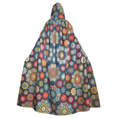 LIXLZH Bohemian Flower Print Hooded Cloak Universal Adult Cape Witch Costume Halloween Costumes Carnival Cloak