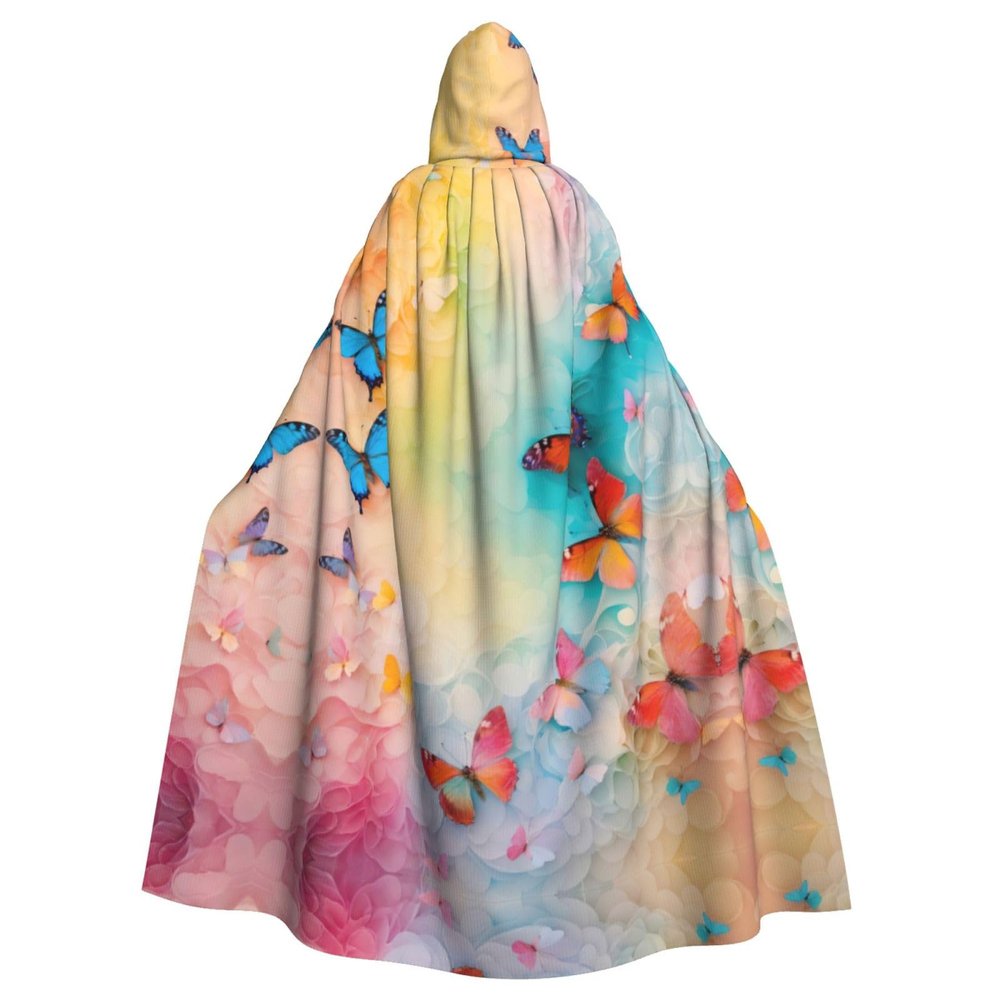 LIXLZH Butterfly Print Hooded Cloak Universal Adult Cape Witch Costume Halloween Costumes Carnival Cloak