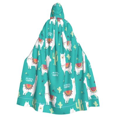LIXLZH Alpaca Cactus Print Hooded Cloak Universal Adult Cape Witch Costume Halloween Costumes Carnival Cloak