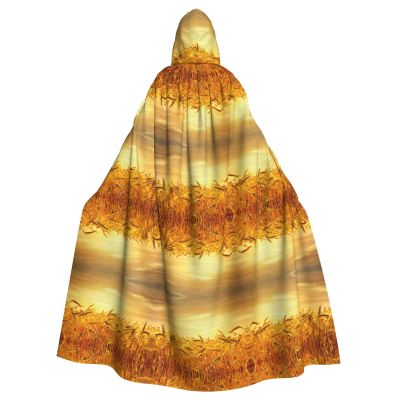 LIXLZH Wheat Field Print Hooded Cloak Universal Adult Cape Witch Costume Halloween Costumes Carnival Cloak