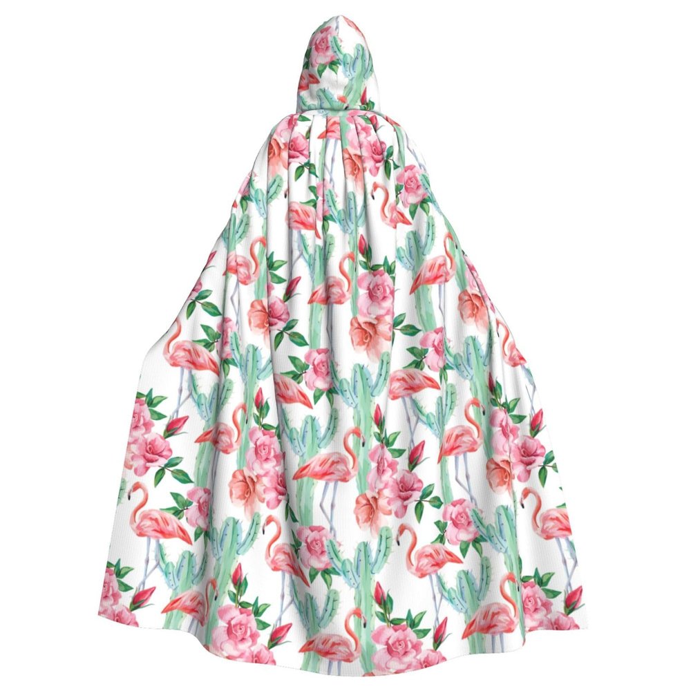 LIXLZH Cactus Flamingo Rose Flowers Print Hooded Cloak Universal Adult Cape Witch Costume Halloween Costumes Carnival Cloak
