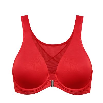 DELIMIRA Women's Front Closure Bras Posture Full Coverage Plus Size Underwire Unlined Back Support Plunge Seamless Bra B-H Cups Lipstick Red 38C
