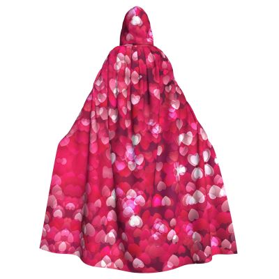 LIXLZH Valentine's Day Love Heart Print Hooded Cloak Universal Adult Cape Witch Costume Halloween Costumes Carnival Cloak