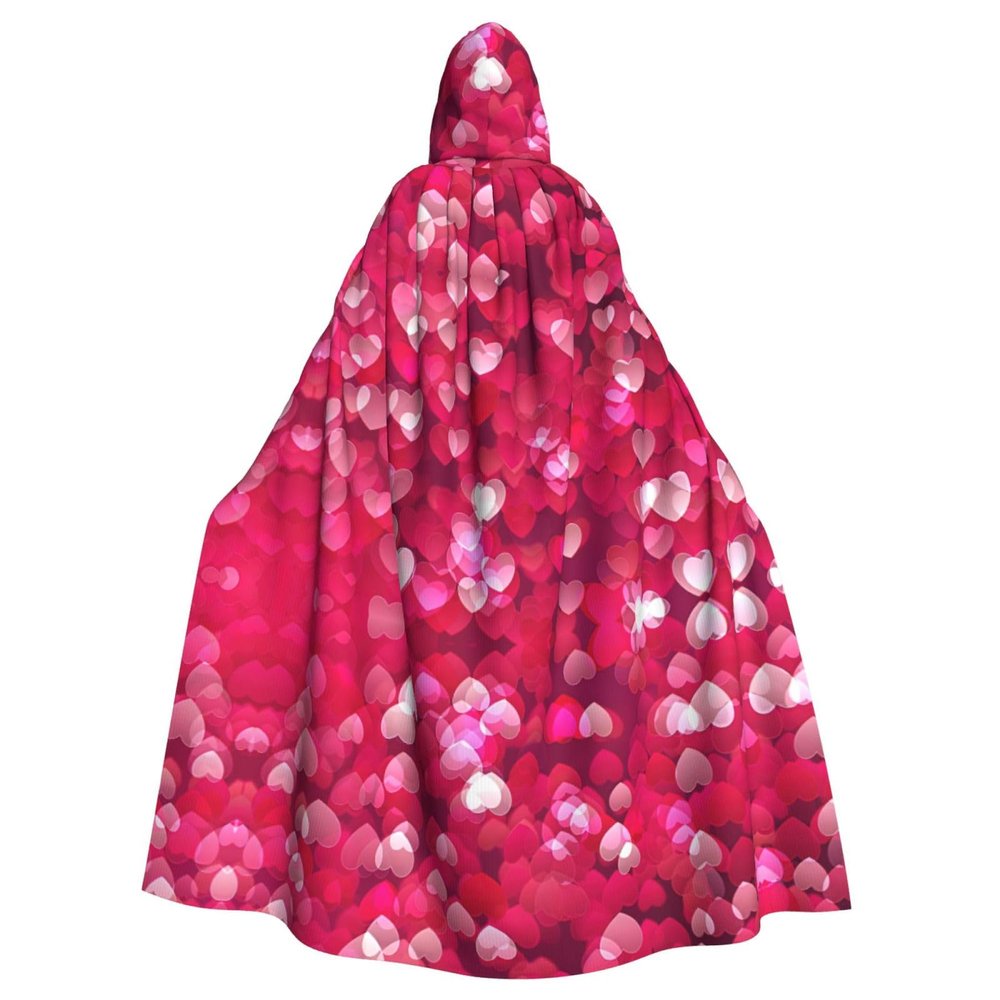 LIXLZH Valentine's Day Love Heart Print Hooded Cloak Universal Adult Cape Witch Costume Halloween Costumes Carnival Cloak