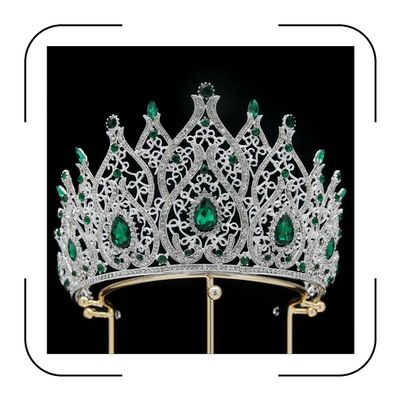 Baroque Rhinestone Crown for Women  Silver Plated with Emerald Green Crystals  Elegant Tiara for Pageant, Quinceaera, Wedding, Prom, Birthday, Costume