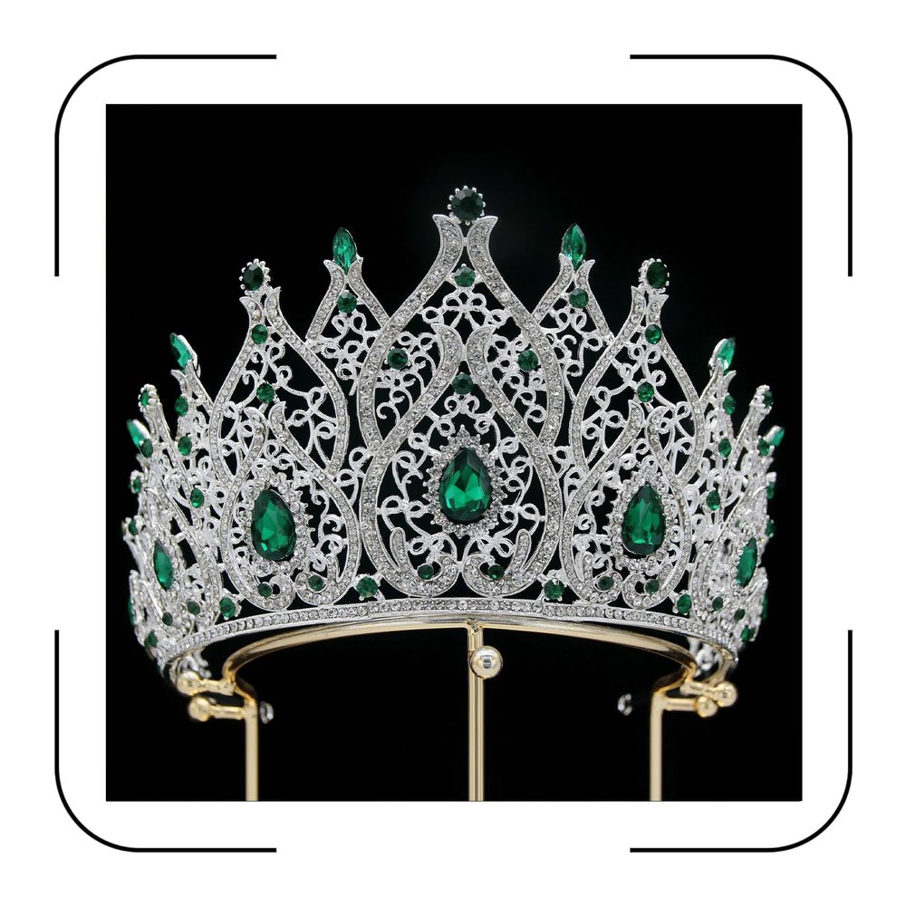 Baroque Rhinestone Crown for Women  Silver Plated with Emerald Green Crystals  Elegant Tiara for Pageant, Quinceaera, Wedding, Prom, Birthday, Costume
