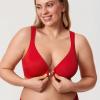 DELIMIRA Women's Front Closure Bras Posture Full Coverage Plus Size Underwire Unlined Back Support Plunge Seamless Bra B-H Cups Lipstick Red 46DD view 2